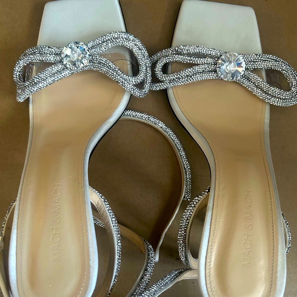 Mach & Mach Stiletto Heels 95mm Double bow leather & PVC sandals 40.5 (9/9.5).